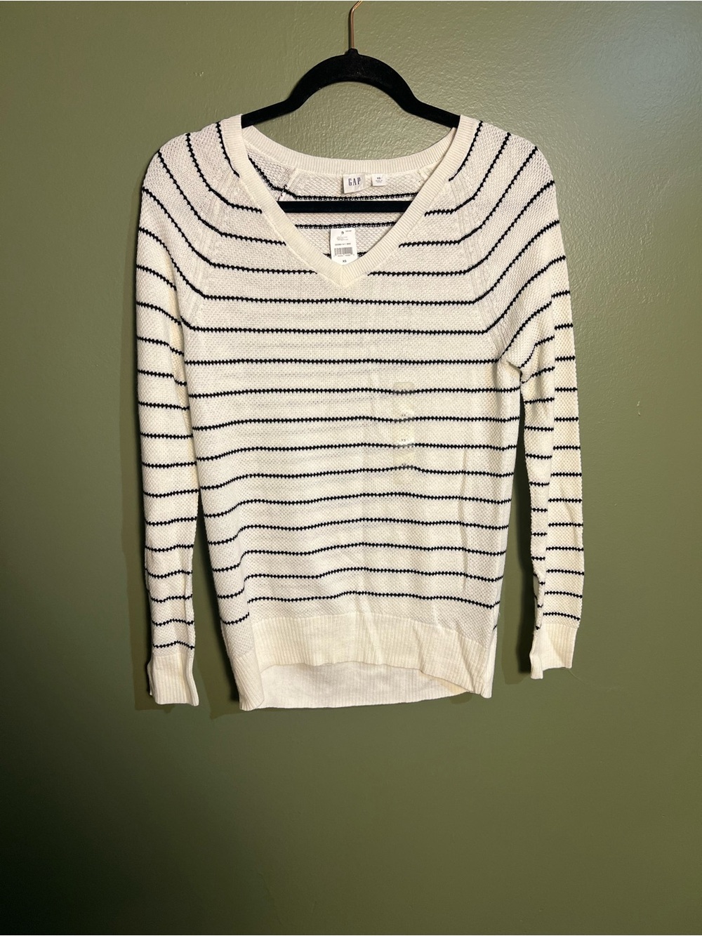 GAP Cream V-Neck Sweater with Black Stripes